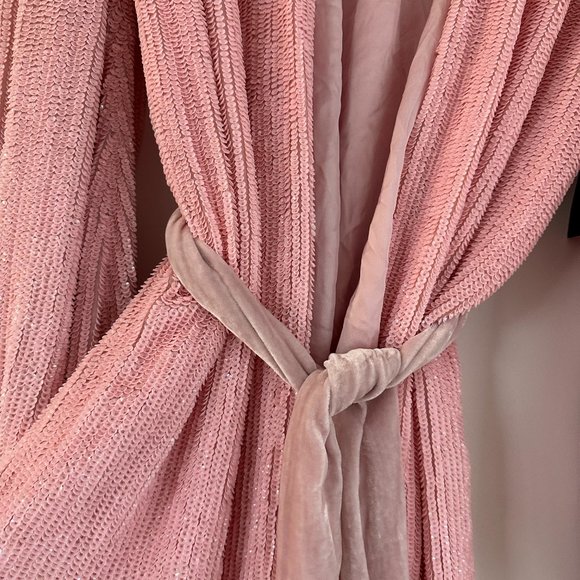 Retrofete Gabrielle Sequin Robe Wrap Mini Dress Sz XS Dusty Rose Blouson Sleeves - Picture 7 of 15